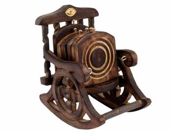 BK Creation Brown Antique Wooden Miniature Chair Shape Tea Coaster -Set of 6 1
