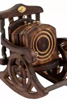 BK Creation Brown Antique Wooden Miniature Chair Shape Tea Coaster -Set of 6