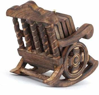 BK Creation Brown Antique Wooden Miniature Chair Shape Tea Coaster -Set of 6 2