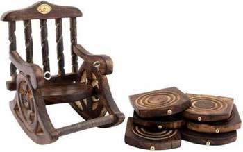 BK Creation Brown Antique Wooden Miniature Chair Shape Tea Coaster -Set of 6 3