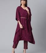 Ahalyaa Women Burgundy & Golden Printed Kurta with Trousers