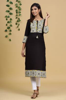 Black printed rayon kurtas-and-kurtis 1