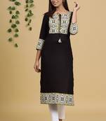 Black printed rayon kurtas-and-kurtis