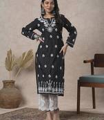 Hand Crafted Black Cotton Lucknowi Chikankari Indian Women Kurta