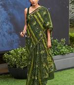 Green printed cotton saree with blouse