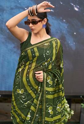Green printed cotton saree with blouse 2