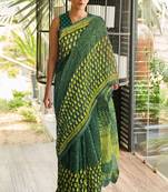 Green printed cotton saree with blouse