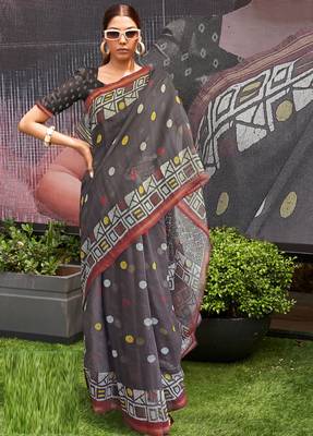Copper printed cotton saree with blouse 1