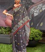 Copper printed cotton saree with blouse