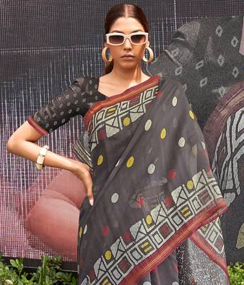 Copper printed cotton saree with blouse 2