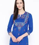 Ada Hand Embroidered Royal Blue Cotton Lucknow Chikan Kurti - A150702