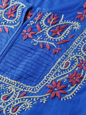 Ada Hand Embroidered Royal Blue Cotton Lucknow Chikan Kurti - A150702 4