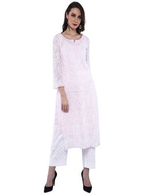 Ada Hand Embroidered Pink Georgette Lucknowi Chikankari Kurta - A158881 1