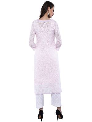 Ada Hand Embroidered Pink Georgette Lucknowi Chikankari Kurta - A158881 2