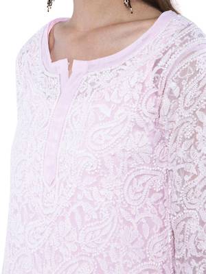 Ada Hand Embroidered Pink Georgette Lucknowi Chikankari Kurta - A158881 4