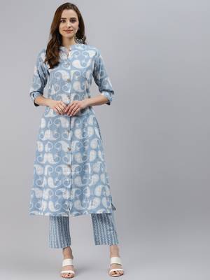 Blue block print cotton salwar 1