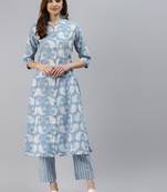 Blue block print cotton salwar