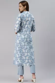 Blue block print cotton salwar