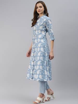 Blue block print cotton salwar 3