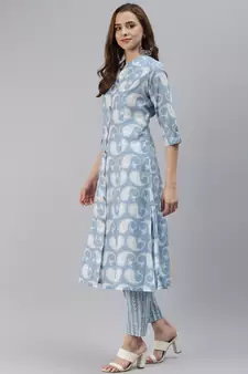 Blue block print cotton salwar
