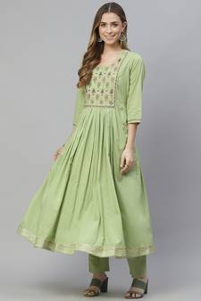 Green thread embroidery cotton salwar