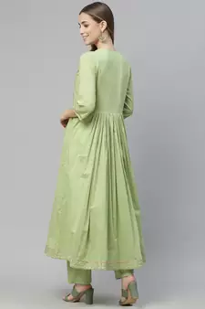 Green thread embroidery cotton salwar