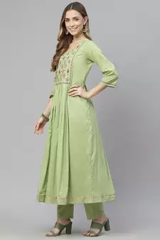Green thread embroidery cotton salwar