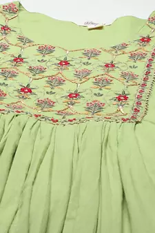 Green thread embroidery cotton salwar