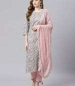 Light Pink Kurta Set with Floral Print and Dupatta