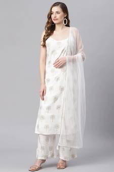 White golden print cotton salwar
