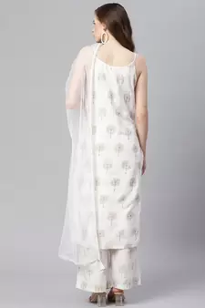 White golden print cotton salwar