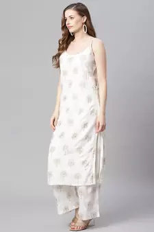 White golden print cotton salwar