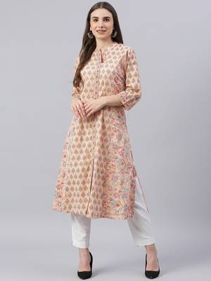 Peach printed cotton ethnic-kurtis 1