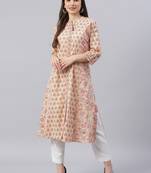 Peach printed cotton ethnic-kurtis