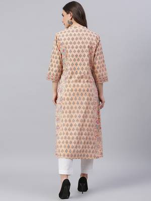 Peach printed cotton ethnic-kurtis 2
