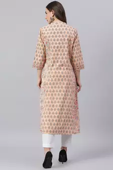 Peach printed cotton ethnic-kurtis