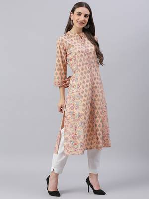 Peach printed cotton ethnic-kurtis 3
