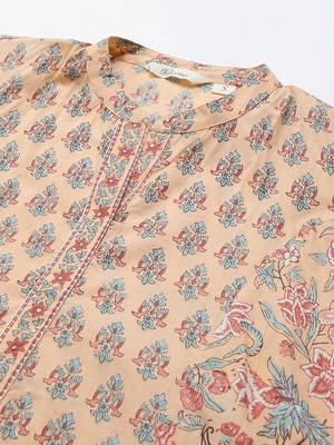 Peach printed cotton ethnic-kurtis 4