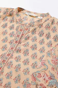 Peach printed cotton ethnic-kurtis