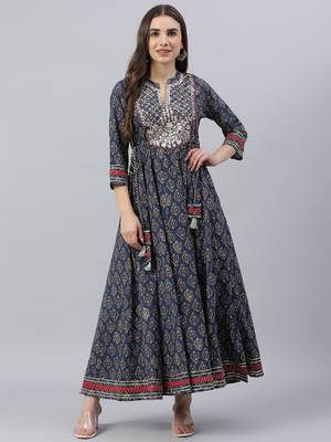 Blue plain cotton ethnic-kurtis 1