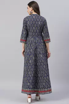 Blue plain cotton ethnic-kurtis
