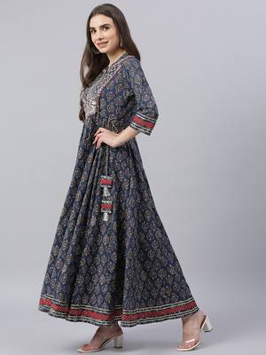 Blue plain cotton ethnic-kurtis 3