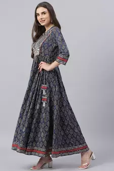 Blue plain cotton ethnic-kurtis