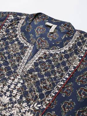 Blue plain cotton ethnic-kurtis 4