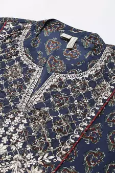 Blue plain cotton ethnic-kurtis