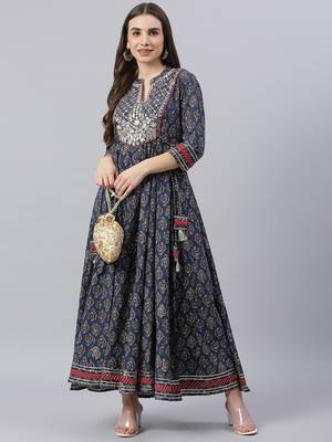 Blue plain cotton ethnic-kurtis 5