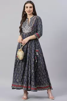 Blue plain cotton ethnic-kurtis