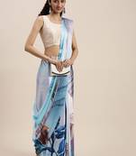 Kimisha Women's Multicolor Satin Printed Saree With Unstitched Blouse