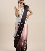 Kimisha Peach Satin Printed Saree With Unstitched Blouse