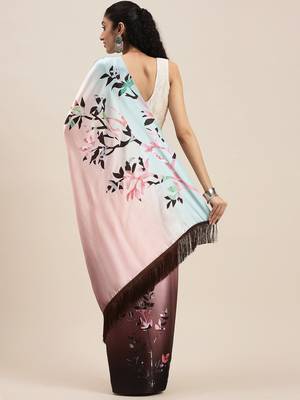 Kimisha Peach Satin Printed Saree With Unstitched Blouse 2